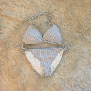 Seersucker Bikini Top & Bottom w/ Pink VV whales